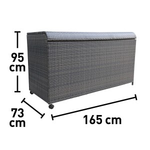 Kissenbox Vermont Deep Water aus Polyrattan, ideal zur Aufbewahrung von Gartenutensilien.