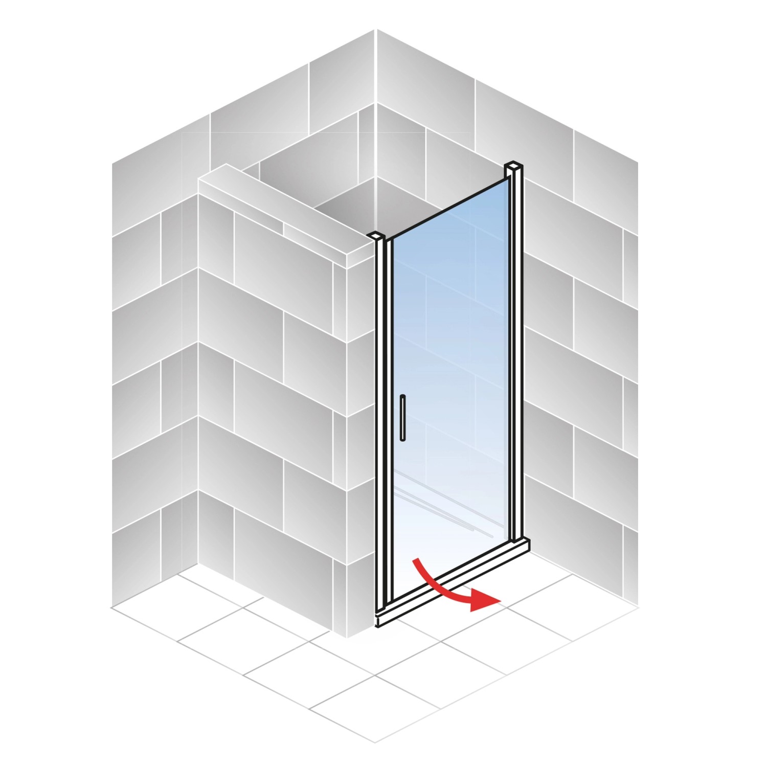 Schulte Alexa Style 2.0 Drehtür Duschkabine für Nische, Alunatur, mit Drehrichtungspfeil.