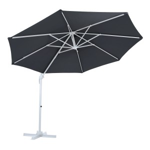 Axi Ampelschirm Marisol, Ø 300 cm, weiß/grau. Sonnenschirm mit Fußkreuz für Garten oder Terrasse.