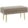 Beige Polsterbank mit Samtoptik und Stauraum, goldfarbene Beine, 79 cm breit. Ideal als Hocker oder Sitzbank.