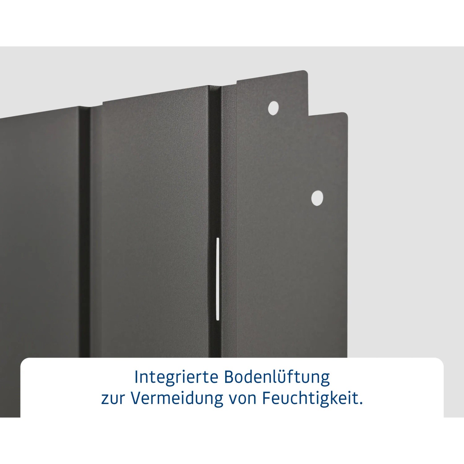 Detailansicht EcoStar Gartenbox Elegant, anthrazitgrau, mit Bodenlüftung.