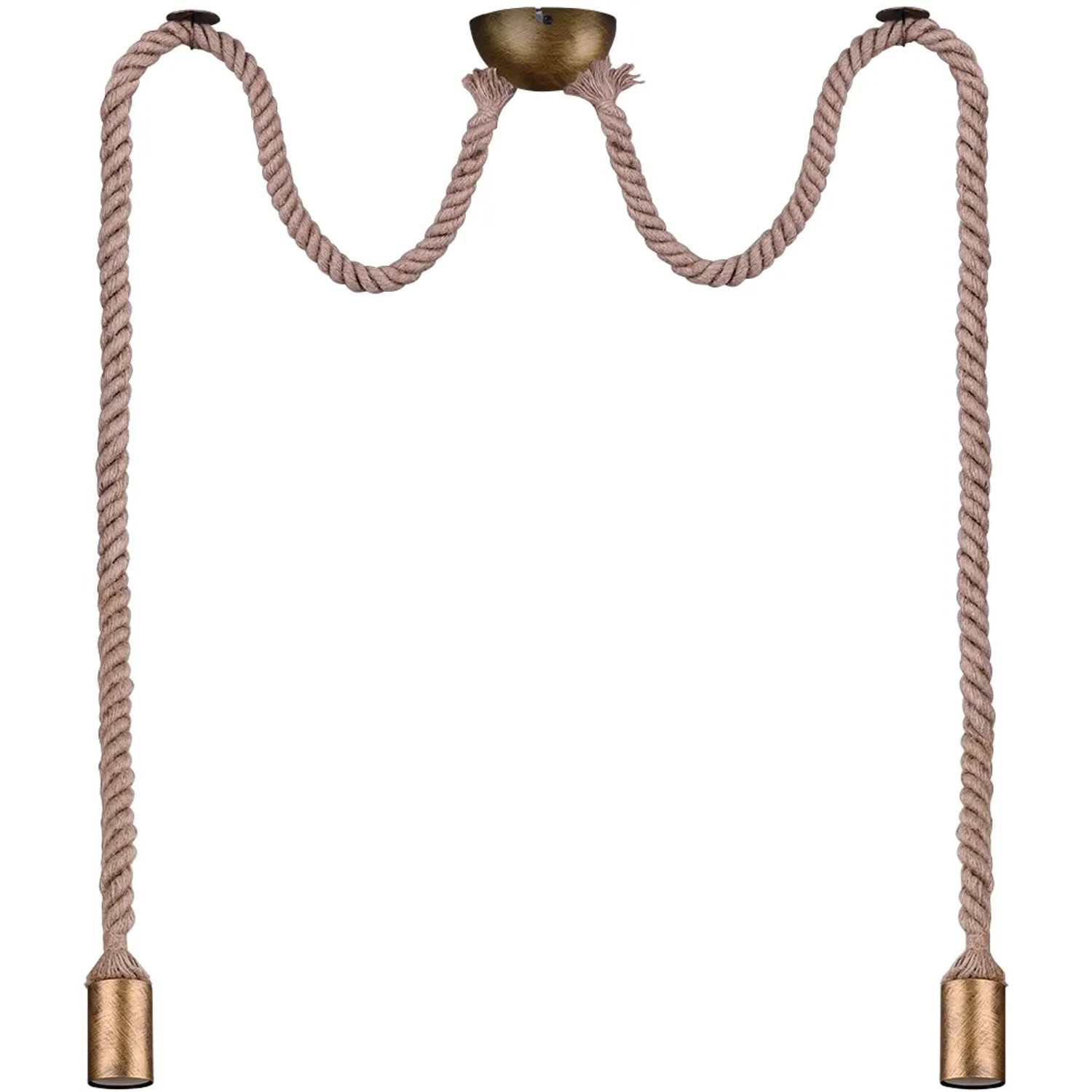 Trio Deckenlampe Rope, 2-flammig, Altmessing, Vintage-Pendelleuchte mit Seilaufhängung.