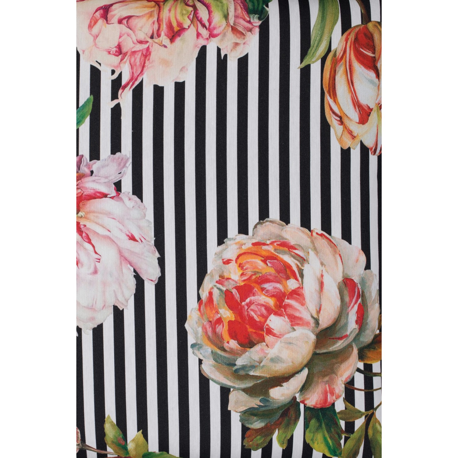 Beo Sitzauflage Toronto 4er Set, Niedriglehner, schwarz-weiß gestreift mit Blumenmuster.