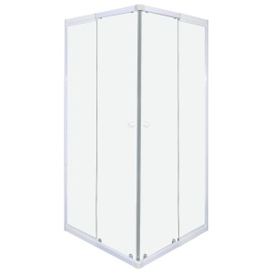 Weißer Eckeinstieg mit Glas, variabel einstellbare Eckdusche, 190 cm hoch.