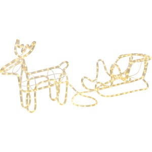 Leuchtende LED-Silhouette: Rentier mit Schlitten, warmweiß, für Innen & Außen als Weihnachtsdeko.