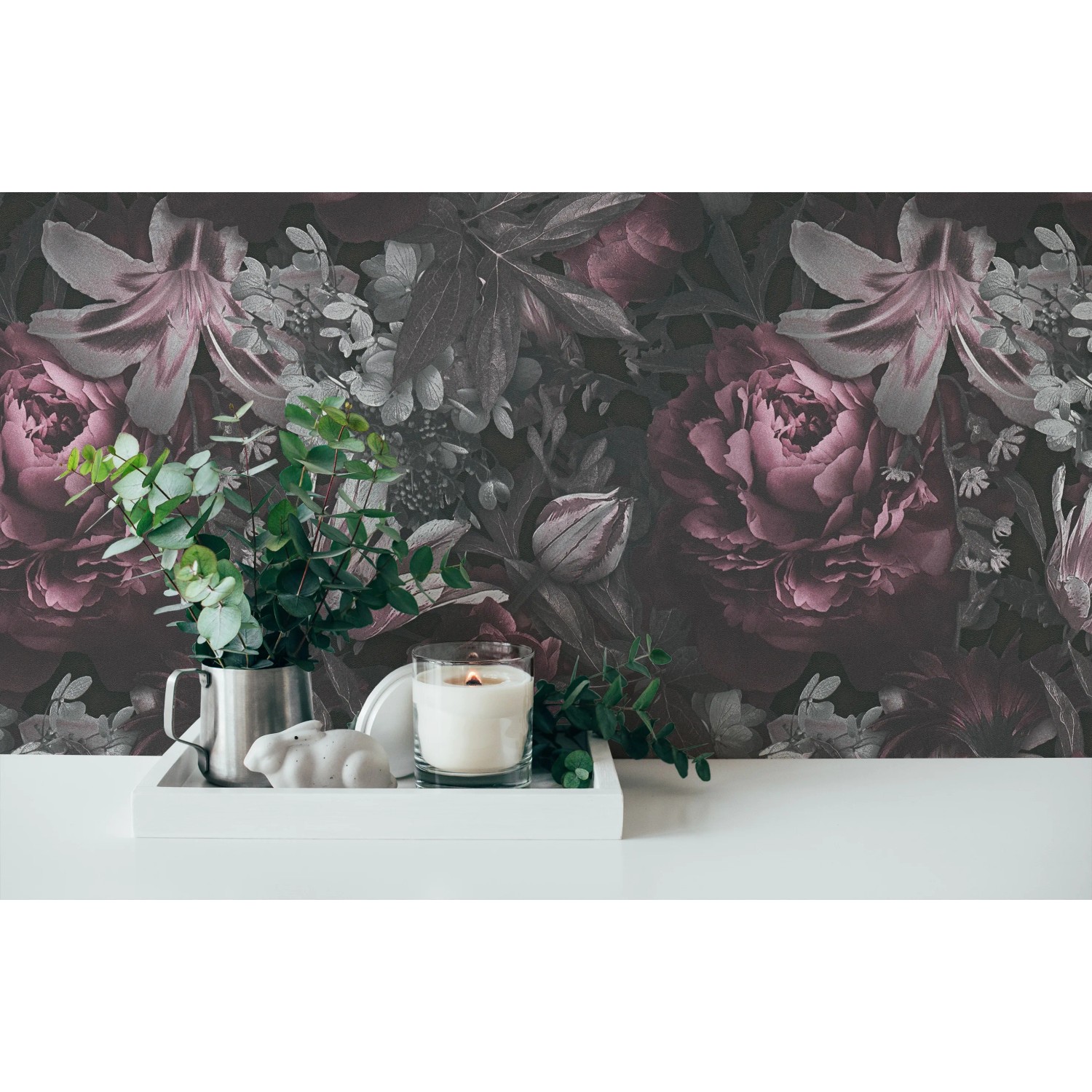 A.S. Création Vliestapete Rosen Grau Rosa mit Blumenmuster als Wanddeko.