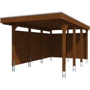 Skan Holz Carport Friesland Set 1 in Nussbaum, Holzkonstruktion mit Aluminiumdach.
