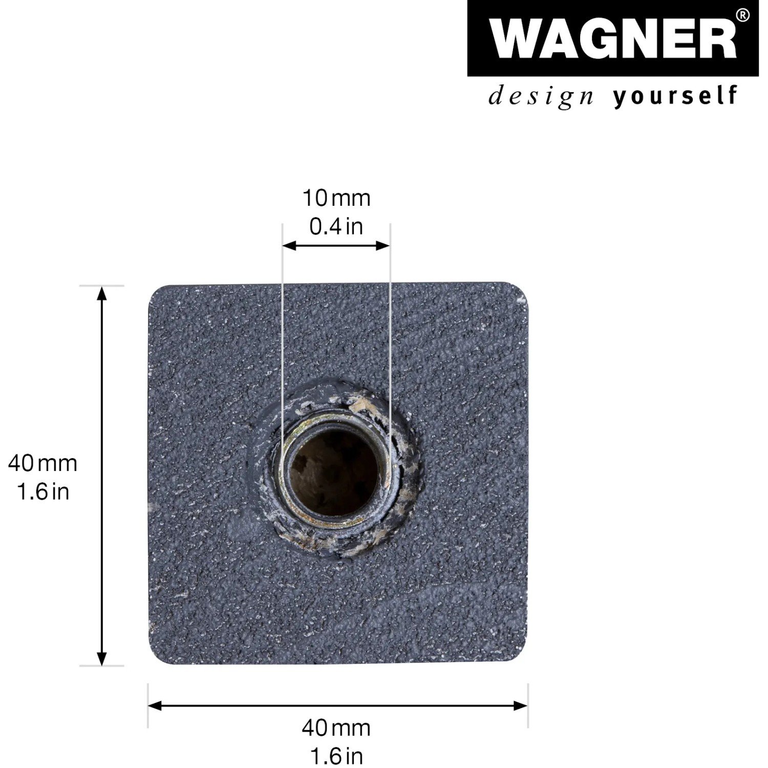 Detailaufnahme: Graues Wagner Möbelbein Wood V2, 4x4cm, mit Gewinde für Möbelbau.