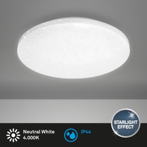 Weiße Briloner LED Deckenleuchte Bad mit Sternenhimmel-Effekt, 34cm Durchmesser.