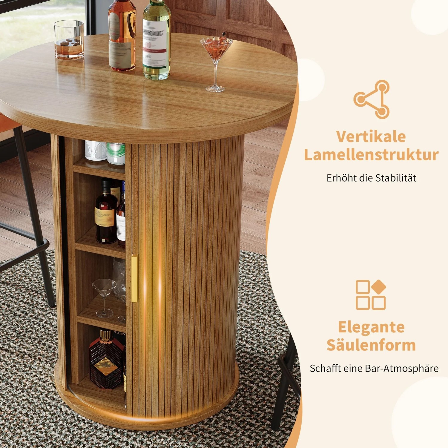 okwish Bartisch mit Stauraum MDF Holzoptik Bar Wohnzimmer 60x60x91.6cm Natur_7
