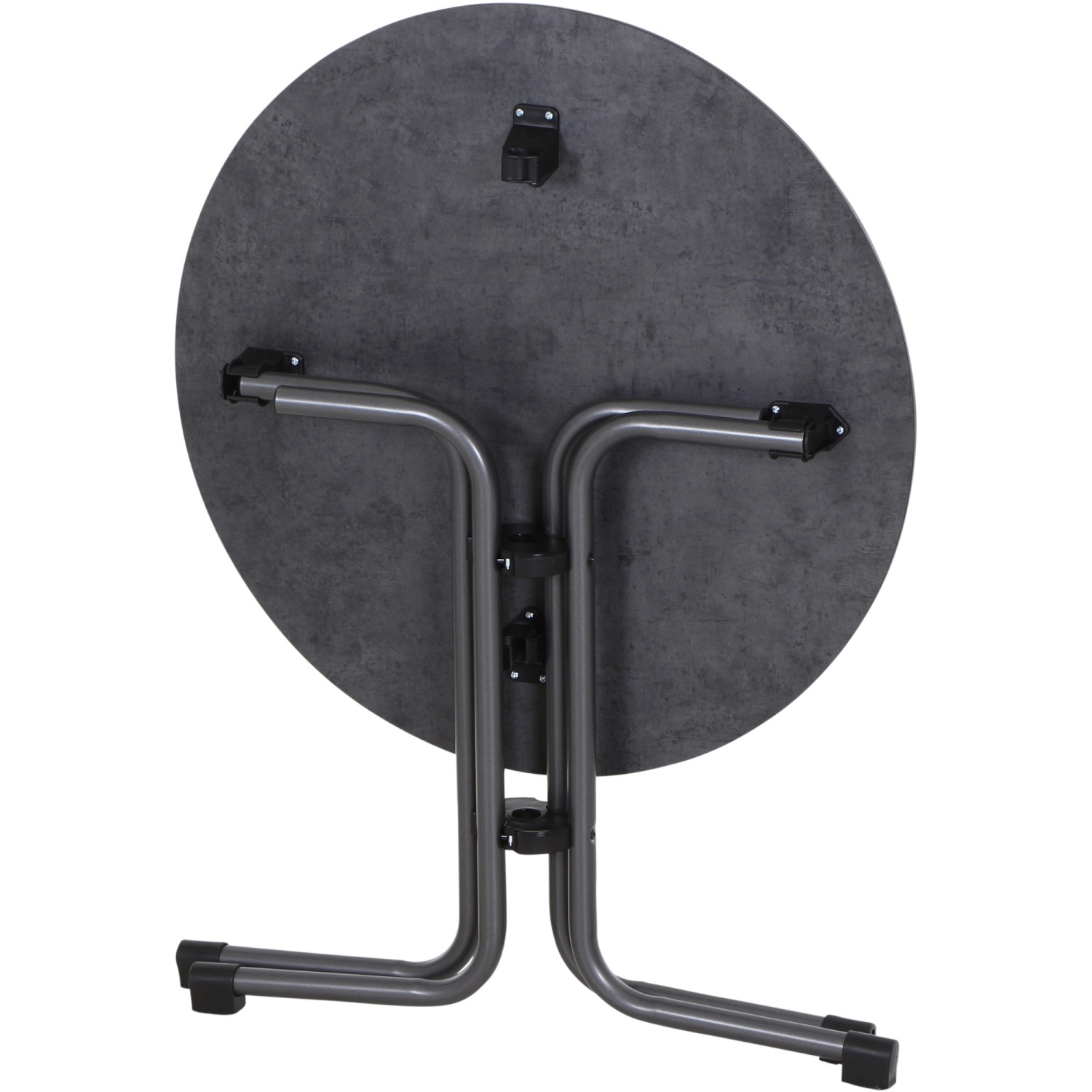 Siena Garden Klapptisch Sola, rund, anthrazit, Ø 80 cm, Unterseite mit Klappmechanismus.