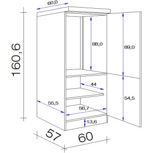 Skizze: Flex-Well Exclusiv Demi-Geräteumbauschrank Valero, 60 cm, Hochglanz Weiß, mit Maßen.