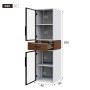 okwish Vitrinenschrank mit LED Beleuchtung Glastüren Wohnzimmer 40x40x200cm Weiß_5