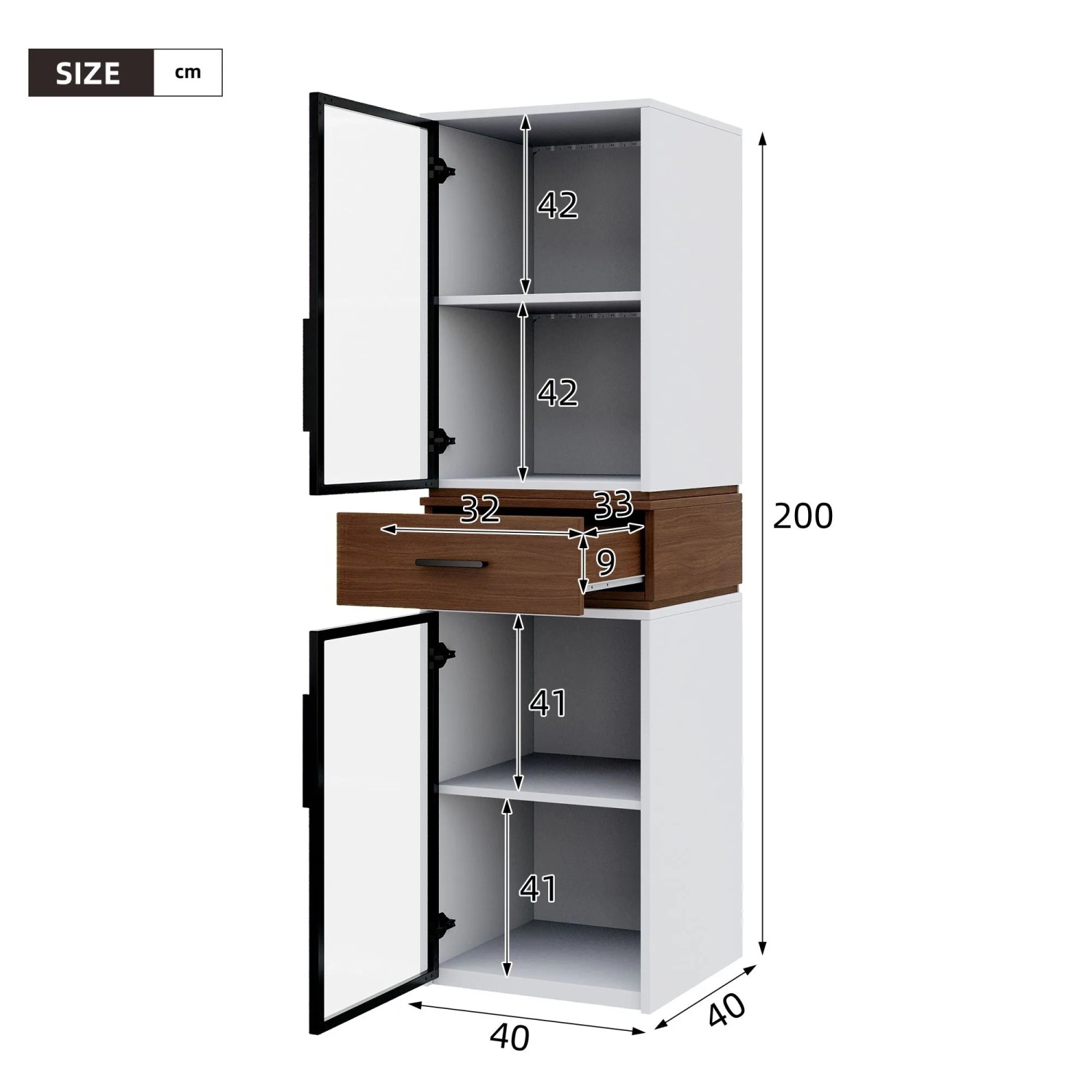 okwish Vitrinenschrank mit LED Beleuchtung Glastüren Wohnzimmer 40x40x200cm Weiß_5