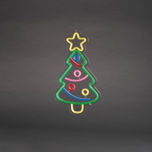 Bunter LED-Weihnachtsbaum mit Neoneffekt für außen. Leuchtende Figur mit Stern und farbigen Lichtern.