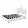 okwish Polsterbett 140x200cm mit Hydraulischem Stauraum LED Kinderbett Weiß ohne Matratze
