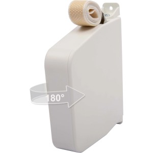 Weißer, schwenkbarer Schellenberg Aufschraubwickler Maxi mit beigem Rollladengurt.