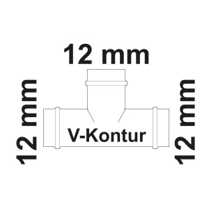 Kirchhoff CU-T-Stück, 3 Muffen, blank, 12 mm, für Pressfittings.