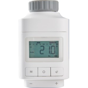 Elektronischer Heizkörperthermostat Basic SH 6, weiß-matt, mit LED-Display zur Temperaturregelung.