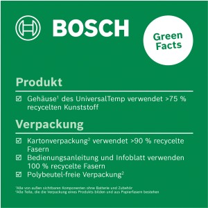 Nachhaltigkeit: Bosch UniversalTemp Infrarot-Thermometer mit recycelten Materialien und Fasern.