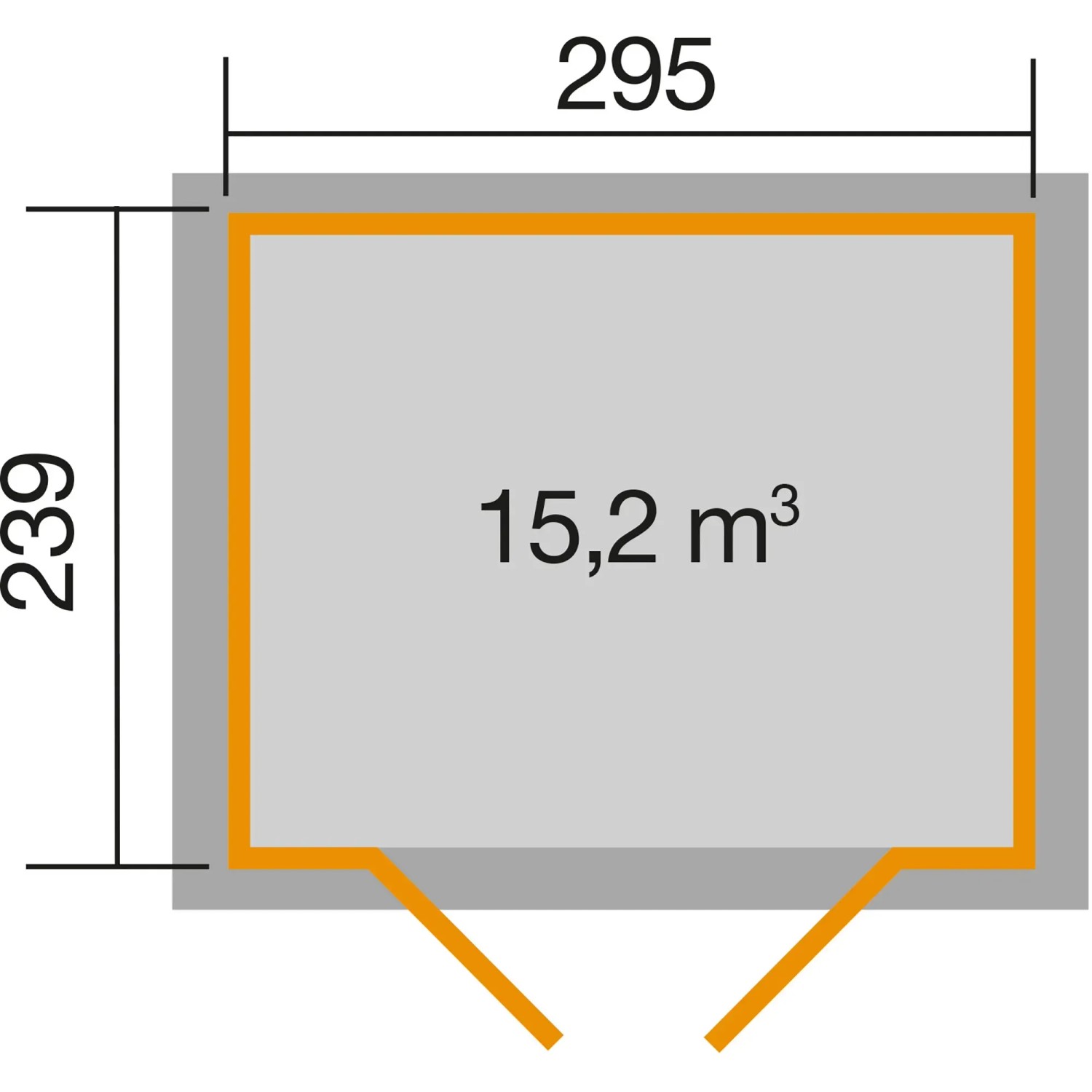 Grundriss Weka Gartenhaus 264: Pultdach, Maße 295x239 cm, Volumen 15,2 m³.