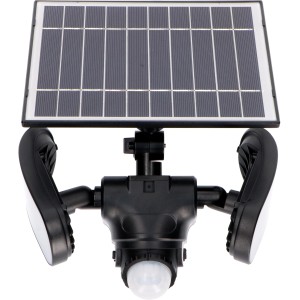 Schwarze LED-Solar-Außenleuchte Botshabelo mit Sensor und Solarpanel. Wandleuchte für den Außenbereich.