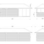 Technische Zeichnung: Palmako Pavillon Bianca Set215, 876x300cm, grau, mit Schiebetüren und Tresen.