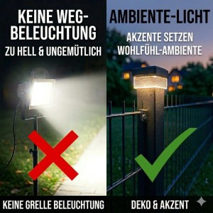 Solar Zaunleuchte LED für 60x40 Zaunpfosten, erzeugt angenehmes Ambiente-Licht, nicht grell. Ideal für Garten & Zaun.