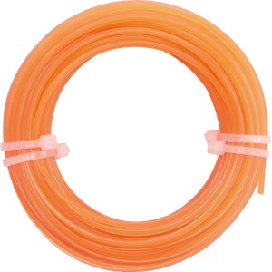 Orangefarbener LUX Trimmerfaden, 2 mm x 15 m, aufgerollt und mit Kabelbindern fixiert.