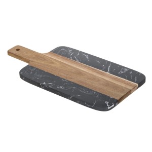 Schöner Wohnen Schneidebrett Atami aus Marmor und Akazienholz, schwarz-braun.
