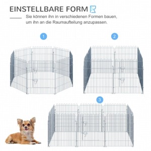 PawHut Freilaufgehege 8-teilig, flexibel in drei Formen: sechseckig, rechteckig. Mit kleinem Hund.