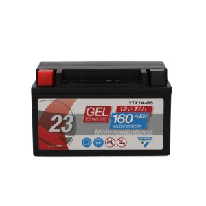 Cartec GEL Motorradbatterie YTX7A-BS, 7Ah, 160A, wartungsfrei und auslaufsicher.
