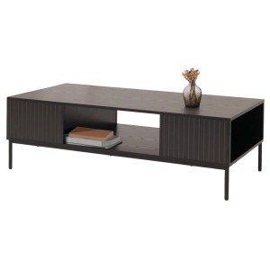Schwarzer Couchtisch O39 mit Ablage, Holzoptik, 39x120x60 cm.