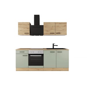 Flex-Well Exclusiv Küche 1601-005sWs Cara 210 cm Schilfgrün matt - Artisan Eiche