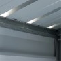 Detailaufnahme vom Inneren des Yardmaster Gerätehauses Heidelberg, zeigt Stahlrahmen und Dachkonstruktion.