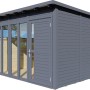 Anthrazitfarbenes Bertilo Gartenhaus Pentus 3 Office aus Holz mit Fenster und Tür.