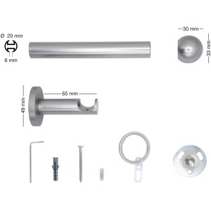 Mydeco Gardinenstange Edelstahl, 100cm mit Endstück Ball und Zubehör.