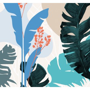 Komar Fototapete Vlies Tropical Shapes, abstrakte tropische Blätter in Blau- und Grüntönen.