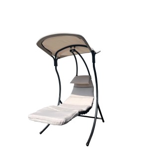 Leco Dream Chair 2.0 Sonnenliege, lichtgrau mit Sonnendach und Polsterauflage.