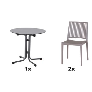 Siena Garden Gartenmöbel Set Lane, 3-teilig, taupe: Klapptisch und 2 Stühle für Lounge-Bereich.