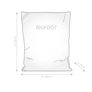 Abbildung des Sitting Point Sitzsack Big Foot Scuba 380 l in Flieder mit Maßangaben.