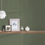 Grün-goldene Vliestapete mit Art Deco Muster von Trendwall 2, Glitzertapete.