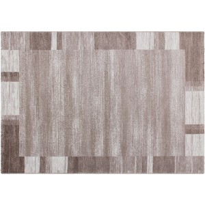 Beiger Kayoom Teppich Falkland Darwin (200x290 cm) mit meliertem Design und Patchwork-Rahmen.