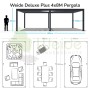 Technische Zeichnung der Weide Deluxe Plus Pergola 4x8m mit elektrischem Lamellendach, Maßen und Nutzungsideen.