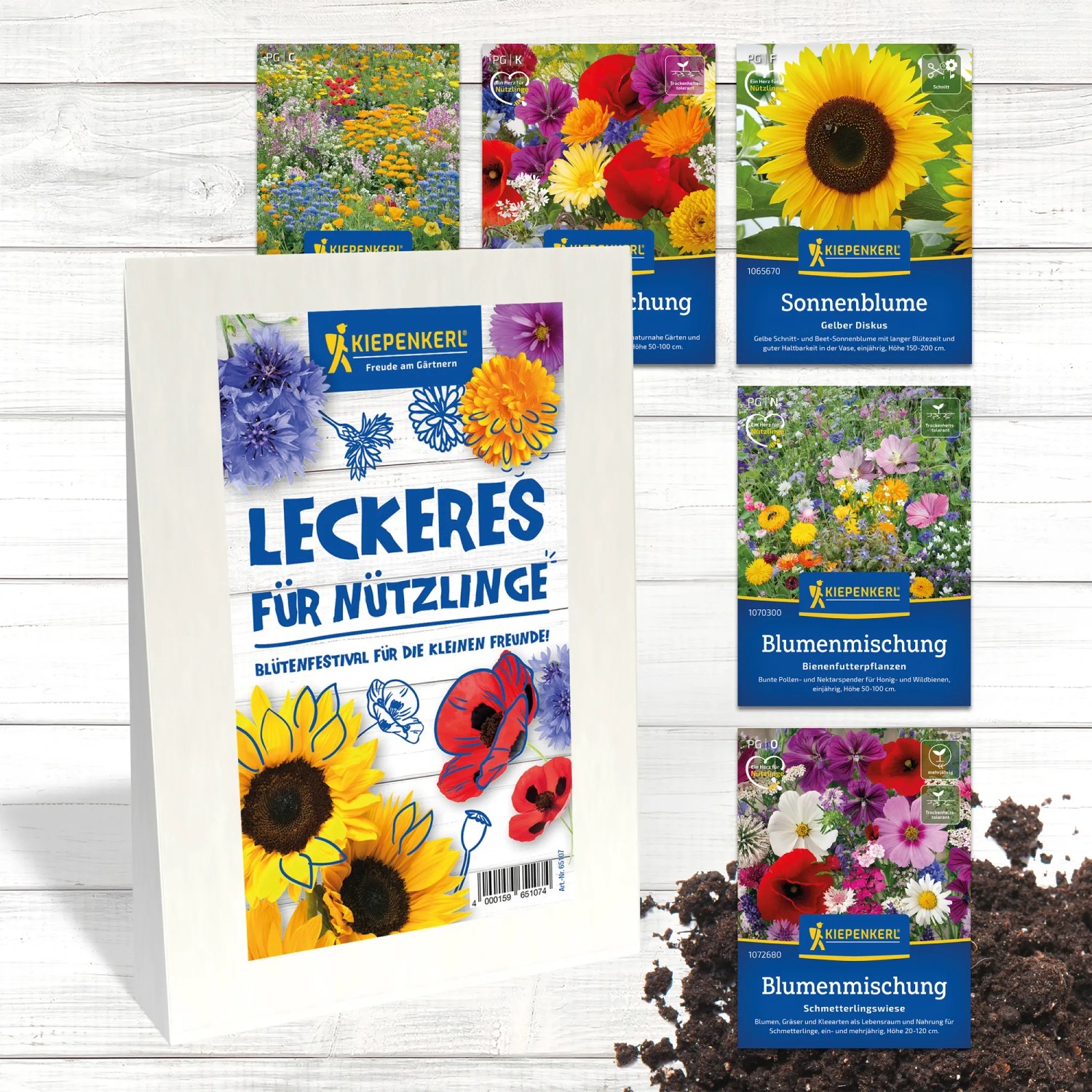 Blumensamen-Set 'Leckeres für Nützlinge' mit verschiedenen Blumensamen-Mischungen von Kiepenkerl.
