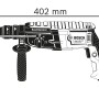 Skizze des Bosch Professional Bohrhammer GBH 2-28 F mit Maßangaben (402 x 216 mm).