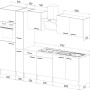 Skizze der Respekta Küchenzeile 300 cm, weiß/Eiche York, ohne E-Geräte, mit Maßangaben.