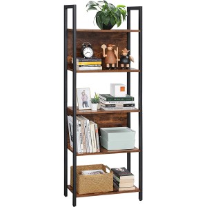 Vasagle Bücherregal mit 5 Ebenen in Braun-Schwarz, ideal für Bücher und Dekoration.