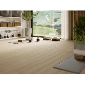 Heller Vinylboden Parador Basic 5.3 Eiche Regent Beige im modernen Fitnessraum.
