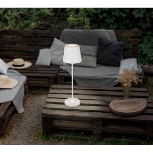 Weiße Eglo LED-Tischleuchte Cabozo, 37 cm hoch, für stimmungsvolle Beleuchtung im Garten.